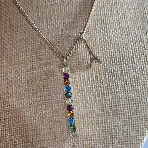 Karl Lagerfeld Paris Eiffel Tower Crystal Bar Necklace Gold Tone NWT Rare